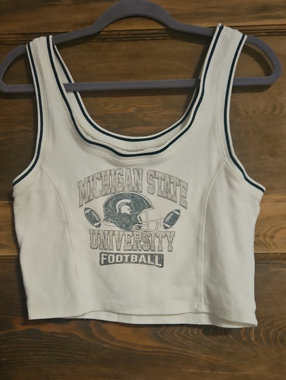 Michigan State University White Football Cropped Tank Top